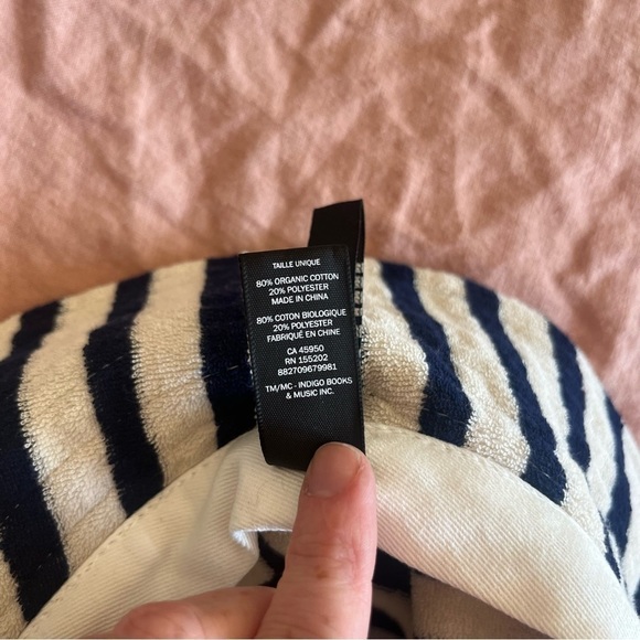 Love & Lore Terry Indigo Navy Blue & Off White Striped Bucket  Hat - Picture 6 of 9